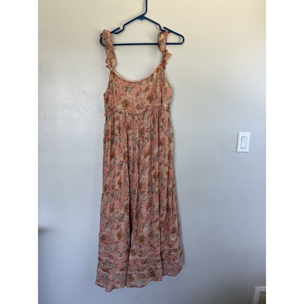 Lucky Brand Printed Ruffle Sleeve Midi Dress Size XL Pink Floral Boho Cottage